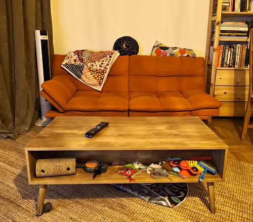 Orange fabric futon sofa - futon,